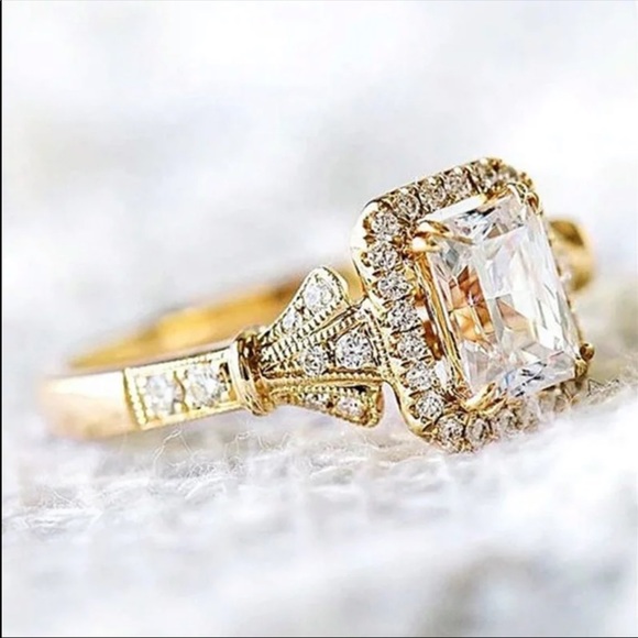 New Yellow Gold Plated Square shape Diamond Ring - Picture 2 of 5